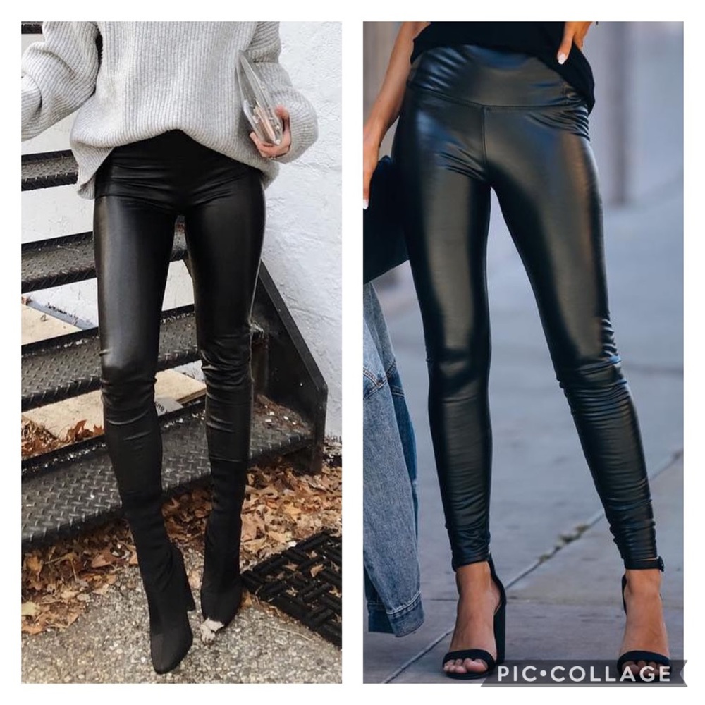 Black faux leather leggings